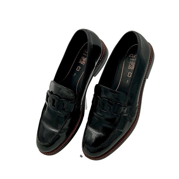 Ara HighSoft Womens Loafers Size 7 Black Patent Leather Chain Link Comfort Shoes - Picture 3 of 9